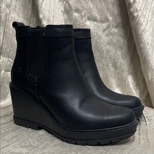 Timberland Black Leather Wedge Boots